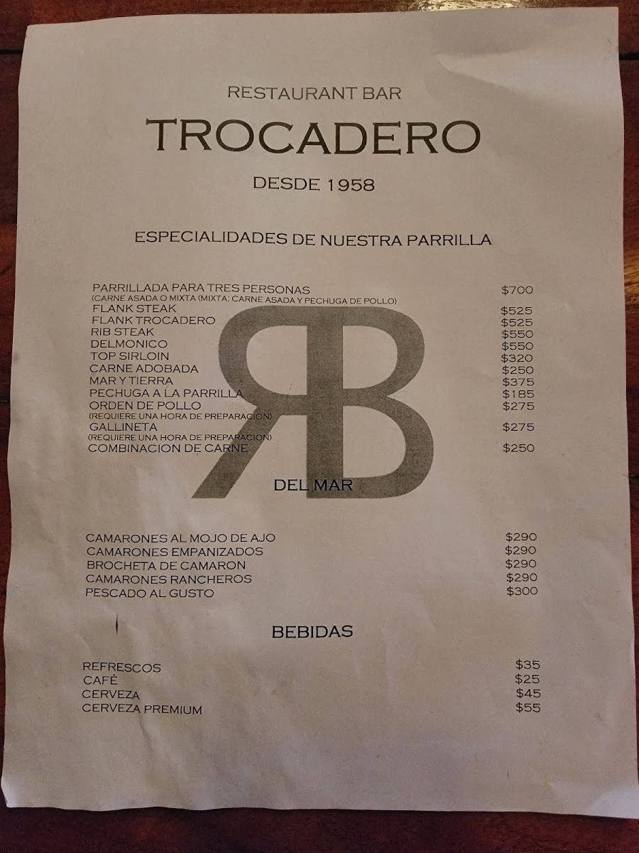 Trocadero Menu Photo 7