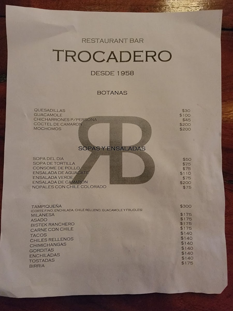 Trocadero Menu Photo 8