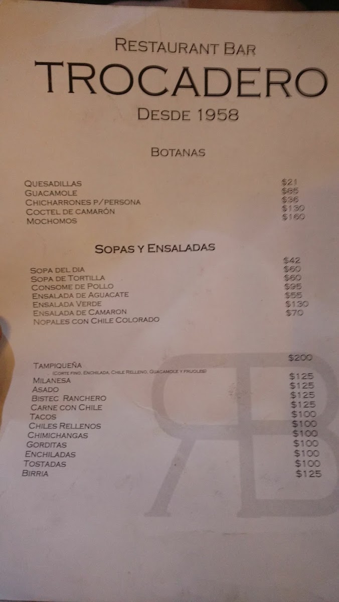 Trocadero Menu Photo 9