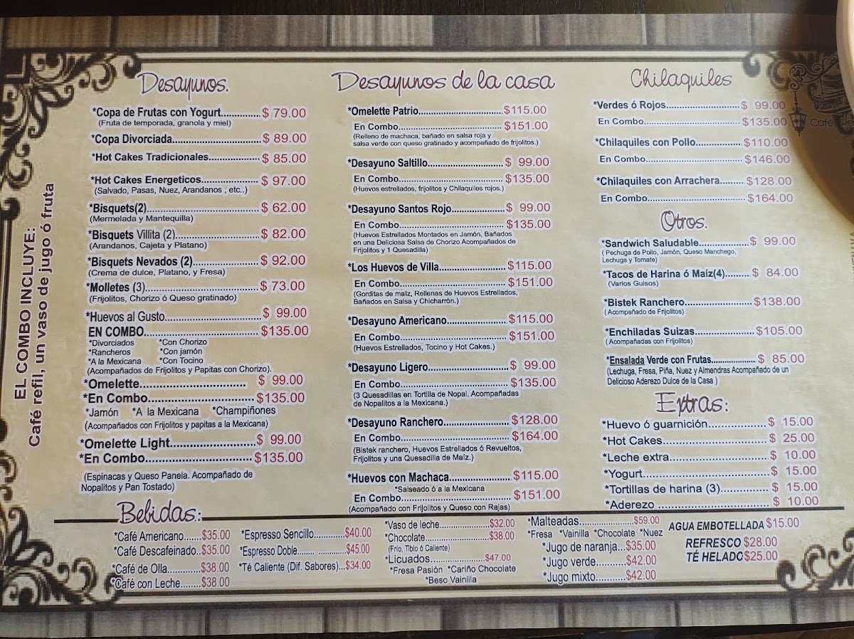 Villa De Saltillo Menu