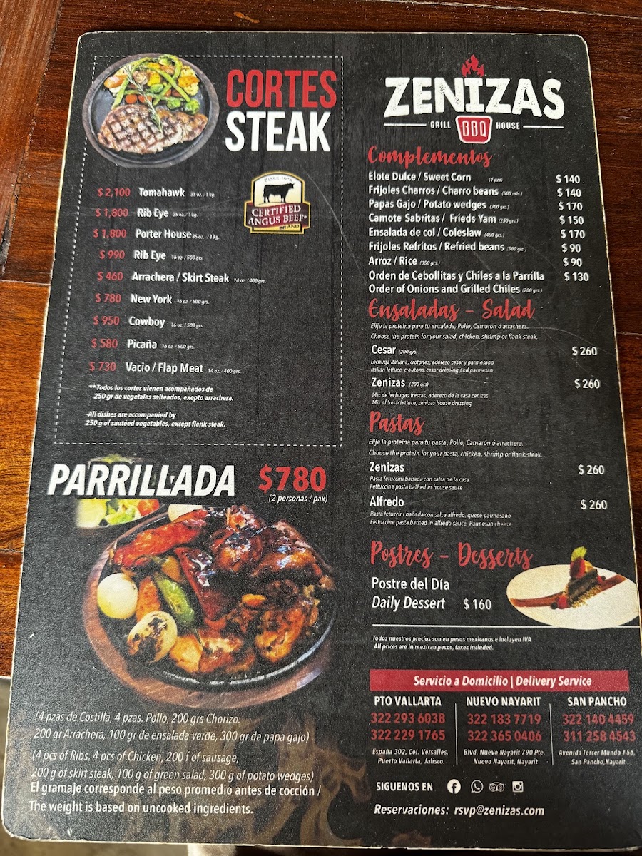 Zenizas Nvo. Vallarta Menu